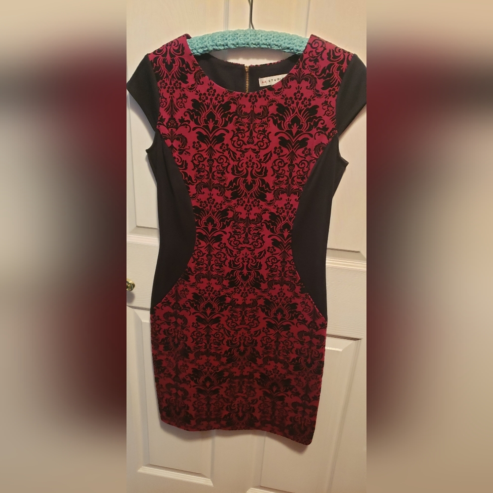 AA Studio dress deep red & black body con cap sleeve  SZ 6